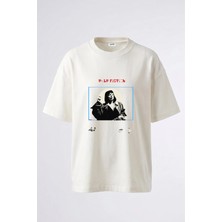 Anetos Pulp Fiction Mia Wallace Tasarım Sırt Baskılı Pamuk Beyaz Oversize T-Shirt