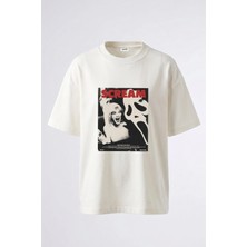 Anetos Ghostface Scream Tasarım Sırt Baskılı Pamuk Beyaz Oversize T-Shirt