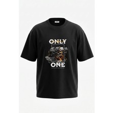 Anetos Antik Altin Heykel Tasarım Sırt Baskılı Pamuk Siyah Oversize T-Shirt