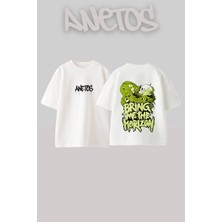 Anetos Bring Me Tasarım Sırt Baskılı Pamuk Beyaz Oversize T-Shirt