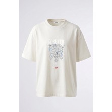 Anetos Gogus Kafesi Tasarım Sırt Baskılı Pamuk Beyaz Oversize T-Shirt