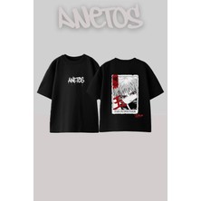 Anetos Sasori Art Tasarım Sırt Baskılı Pamuk Siyah Oversize T-Shirt