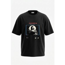 Anetos Pulp Fiction Mia Wallace Tasarım Sırt Baskılı Pamuk Siyah Oversize T-Shirt
