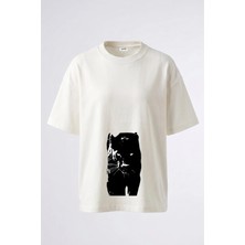 Anetos Black Panther Tasarım Sırt Baskılı Pamuk Beyaz Oversize T-Shirt