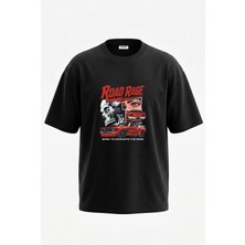 Anetos Road Rage Tasarım Sırt Baskılı Pamuk Siyah Oversize T-Shirt