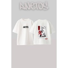 Anetos Deidara Naruto Tasarım Sırt Baskılı Pamuk Beyaz Oversize T-Shirt