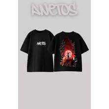 Anetos Itachi Uchiha Tasarım Sırt Baskılı Pamuk Siyah Oversize T-Shirt