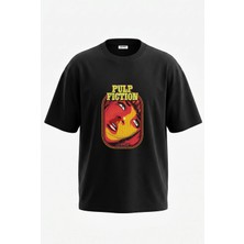 Anetos Pulp Fiction Tasarım Sırt Baskılı Pamuk Siyah Oversize T-Shirt