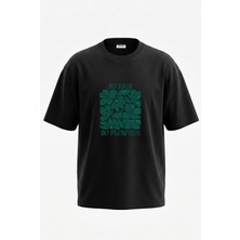 Anetos Floral Motto Tasarım Sırt Baskılı Pamuk Siyah Oversize T-Shirt