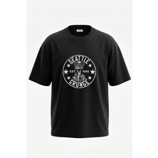 Anetos Seattle Grunge Tasarım Sırt Baskılı Pamuk Siyah Oversize T-Shirt