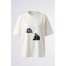 Anetos Drake Joe Camel Tasarım Sırt Baskılı Pamuk Beyaz Oversize T-Shirt