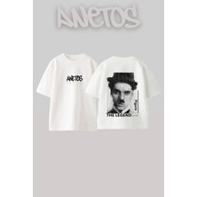 Anetos Charlie Chaplin Tasarım Sırt Baskılı Pamuk Beyaz Oversize T-Shirt