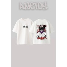 Anetos Suguru Geto Tasarım Sırt Baskılı Pamuk Beyaz Oversize T-Shirt