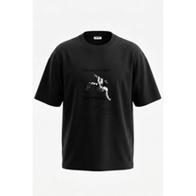 Anetos Icarus Fall Tasarım Sırt Baskılı Pamuk Siyah Oversize T-Shirt