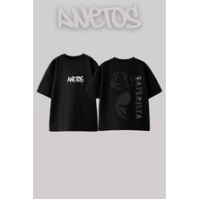 Anetos Baterista Tasarım Sırt Baskılı Pamuk Siyah Oversize T-Shirt