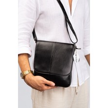 Westbag Unisex Siyah Hakiki Deri Çift Fermuarlı Premium Kalite Omuz Askılı Postacı Çanta