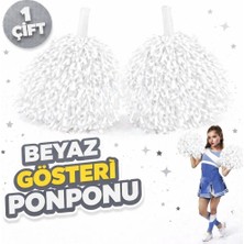 Asil Acar Home 1 Çift ( 2 Adet ) Beyaz Renk 23 Nisan 19 Mayıs 29 Ekim Okul Gösteri Ponponları Ekstra Dolgun