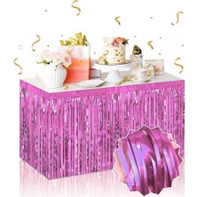 Asil Acar Home Kendinden Yapışkanlı Pembe Metalize Püsküllü Masa Eteği – 75 X 275 Cm Parti Süslemesi