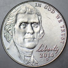 Banknoting Amerika 5 Cent 2014 D. Jefferson Nıckel. Çilaltı.
