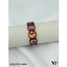 Auravelle Mando Model Bordo Çok Renkli Yanar Döner Taşlı Çelik Kelepçe Bileklik