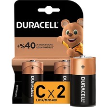 Duracell C 2'li Alkalin Pil Uzun Ömürlü 1.5V Çok Amaçlı Kullanım İçin İdeal
