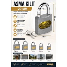 ArtMaster Küçük Asma Kilit 20 mm 1 Adet Thor Plus Paslanmaz Metal Asma Kilit Dayanıklı Yedek Anahtarlı Zincir Kilidi Kapı Bahçe