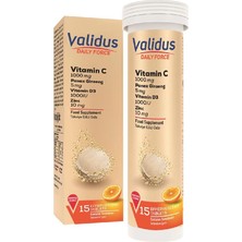 4 Adet Validus Daily Force Vitamin C + Panax Ginseng + Zinc + Vitamin D3 15 Effervescent Tablet