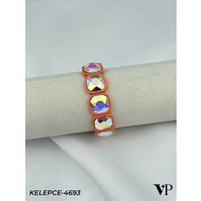 Auravelle Mando Model Turuncu Çok Renkli Yanar Döner Taşlı Çelik Kelepçe Bileklik