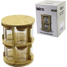 MiraLive 10 Pcs Yuvarlak - Döner Standlı Cam - Bambu Kapak Tuzluk - Baharatlık Bambu Stand (4887)