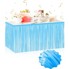 Asil Acar Home Kendinden Yapışkanlı Makaron Mavi Püsküllü Masa Eteği – 75 x 275 cm Parti Süslemesi