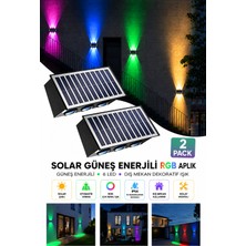 Deconitte 2 Adet Güneş Enerjili Rgb Solar Aplik 6 Led, Renkli Işıklı Otomatik Yanan Dış Mekan Duvar Lambası, Bahçe Balkon Teras Aydınlatması
