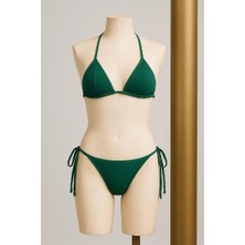 Liyuza Kadın Yeşil Yandan ve Boyundan Bağlamalı Bikini Mayo Takımı