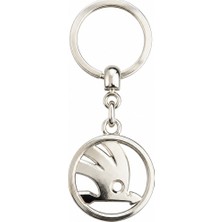 SAVEK Yüksek Kaliteli Skoda Logolu Lüks Krom Kaplama Oto Anahtarlığı, 9cm x 3.5 cm Boyut, Şık Hediyelik Araç Aksesuar