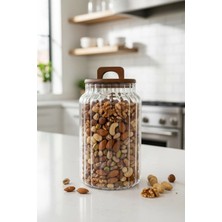 Mien Lenny Akasya Kapaklı Çizgili Cam Kavanoz 4000 ml | Saklama Kabı