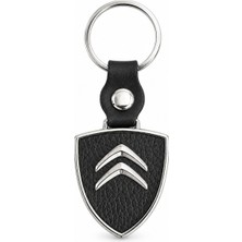 SAVEK Citroen Logolu Metal Deri Oto Anahtarlığı, 9cm x 3.5cm Boyut, Şık Hediyelik Araba Aksesuar