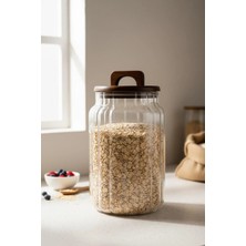 Mien Lenny Akasya Kapaklı  Çizgili Cam Kavanoz 3000 ml | Saklama Kabı