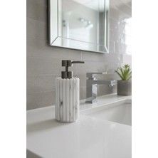 Acar Sütun Desenli Mermer Görünümlü Sıvı Sabunluk | Polyresin Dekoratif Banyo Aksesuarı - Bej
