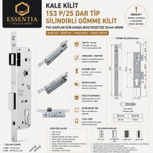 ESBH Kale Kilit 153 P/25 Dar Tip Silindirli Gömme Kilit 25MM Krom