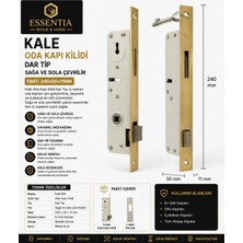 ESBH Kale Oda Kapı Kilidi Dar Tip Pirinç Aynalı – Sağa ve Sola Çevrilebilir Iç Kapı Kilidi 240X50X11 mm
