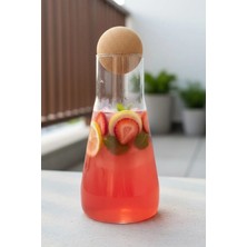900 ml Borosilikat Cam Sürahi | Bambu Kapaklı Karaf Şık Tasarım