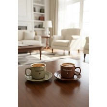 Mien Earth Espresso Yazılı Kalpli 2'li Kahve Fincanı Takımı | Dekoratif Kahve Fincan Seti Şık Kahve Sunumluk - Lacivert