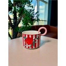 370 ml Pembe Kulplu Kupa Narlı | Dekoratif Kahve ve Çay Bardağı