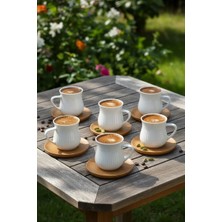 Mien Pure Bambu Tabaklı Yuvarlak Form 6 Kişilik Kahve Fincanı Takımı 12 Parça 90 ml