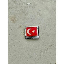 C&On Design Türk Bayrağı Figürlü Çelik Charm I Italyan Bileklik Çelik Charm I Çelik Bileklik Charmları