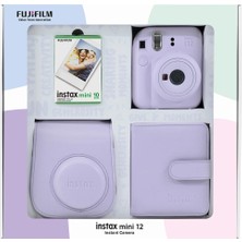 Instax Mini 12 Lila Fotoğraf Makinesi 10'lu Film Kare Albüm ve Deri Kılıf Bundle Box
