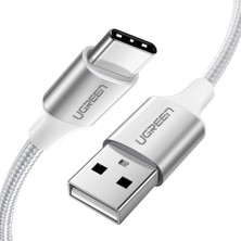 Ugreen Usb-C To Usb-A 3A QC Örgülü Hızlı Şarj Kablosu 2 mt Gümüş Beyazı 60133 Yüksek Uyumluluk