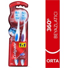 Colgate 360 Optik Beyazlatıcı Diş Fırçası Orta 1+1 Pakette Beyaz Dişler İçin Özel Tasarım