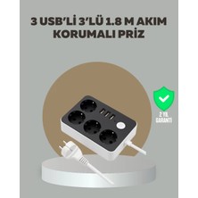 Hace Bazaar 4 Prizli 3 USB Portlu Anahtarlı Akım Korumalı Priz