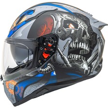 Nukrotech Nukro B-506 Vortex   Gri-Turuncu Güneş Vizörlü Kapalı Motosiklet Kaskı