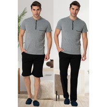 Mecit Pijama Mecit 2769 Gri Büyük Beden Şortlu Erkek Pijama Takımı